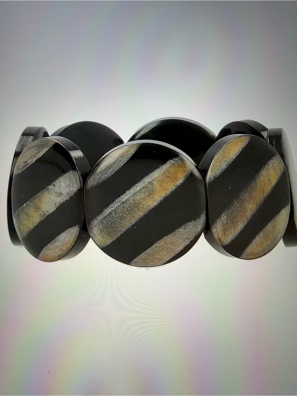 Black Striped Natural Buffalo Horn Stretch Bracelet